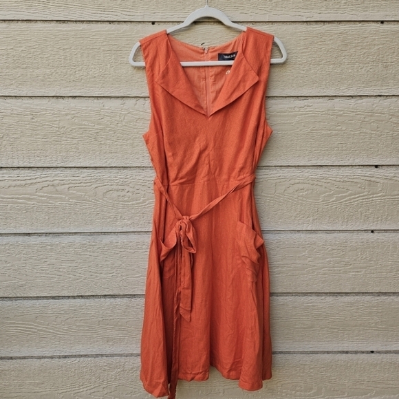 NWT Modcloth orange linen-blend fit and flare dress with pockets XL - Picture 1 of 8